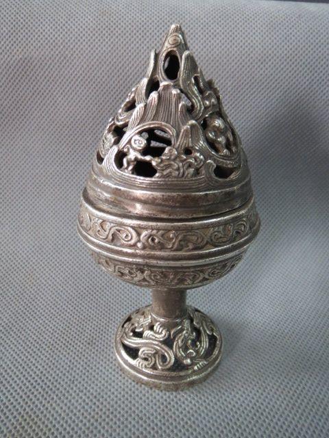 银火山熏炉 高11厘米径5.5厘米192.8克_银火山