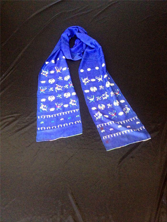 清代蓝色团鹤蝶恋花长款围巾 包老到代 240厘