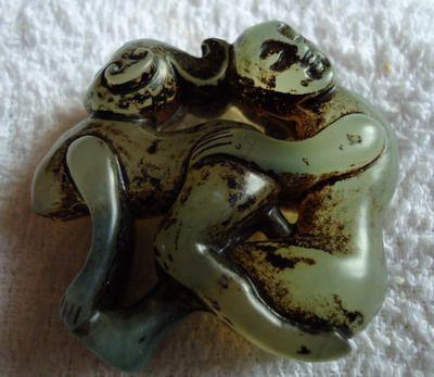 老件辽宁岫玉花件老汉推车_老件辽宁岫玉花件