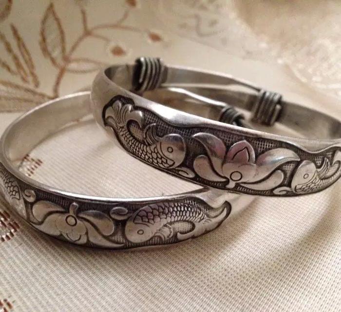 年年有余老银手镯(足银)完整 售388_年年有余