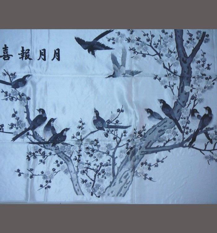 慕名湘绣 老刺绣收藏精品-墨绣月月报喜_慕名