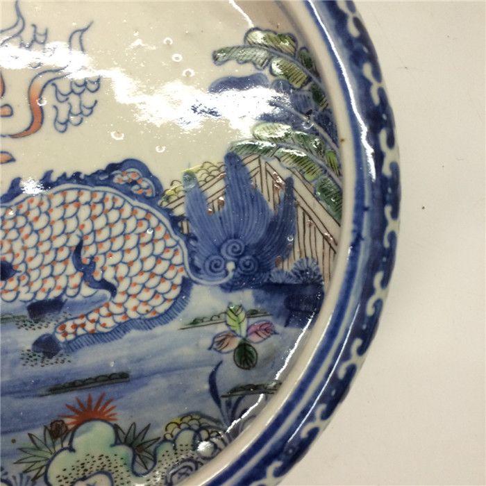 手绘青花斗彩麒麟水浅笔洗_手绘青花斗彩麒麟