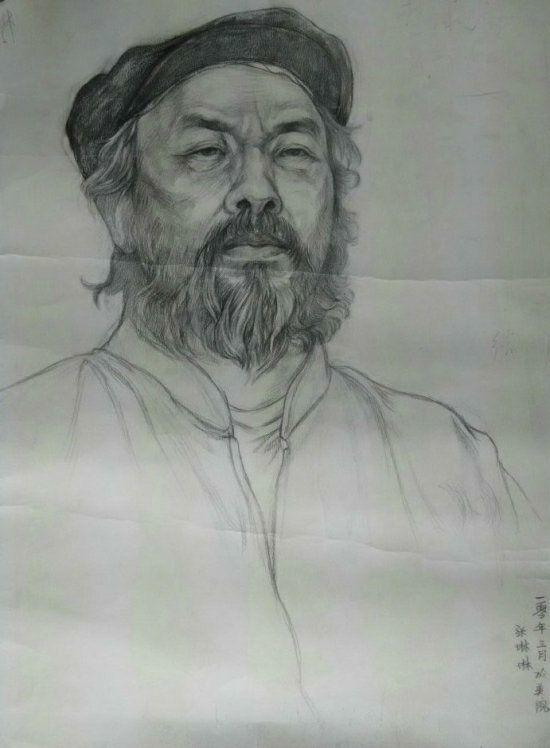 画家精品人物素描一幅,刻画极其细腻,有签名_