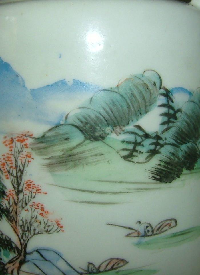 包老民国,精品浅绛彩山水提梁壶,便宜处理!_包