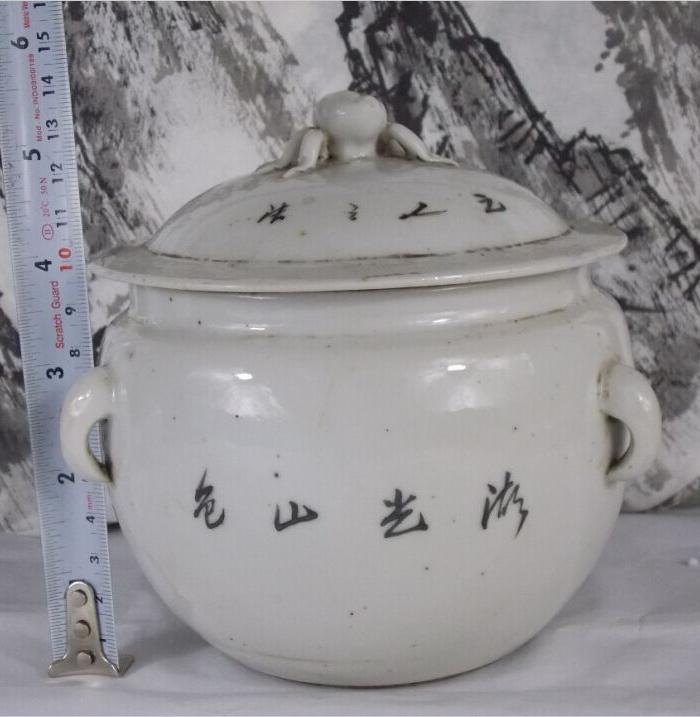 特价处理民国胭脂蓝彩粥罐加清青花水于两件_