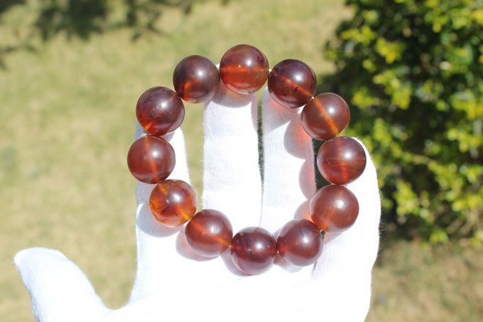 缅甸棕红珀手串紫罗兰琥珀手珠串圆珠39.3克k
