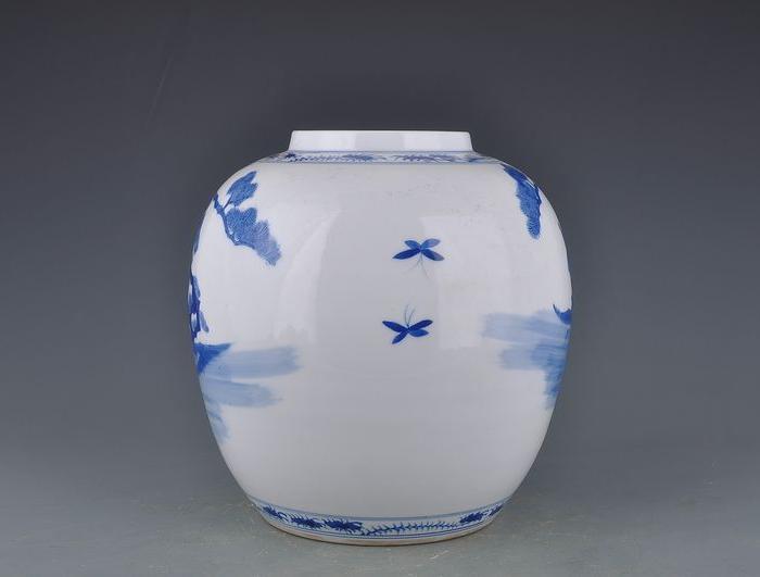 清康熙年青花木兰从军人物故事纹罐 古玩古董