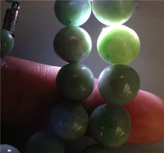 【玉泉文玩】D379-清代老坑白地青翡翠珠串_