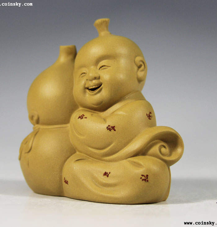 名家雕塑 紫砂茶宠摆件 陈祖勇制[葫芦寓意福禄