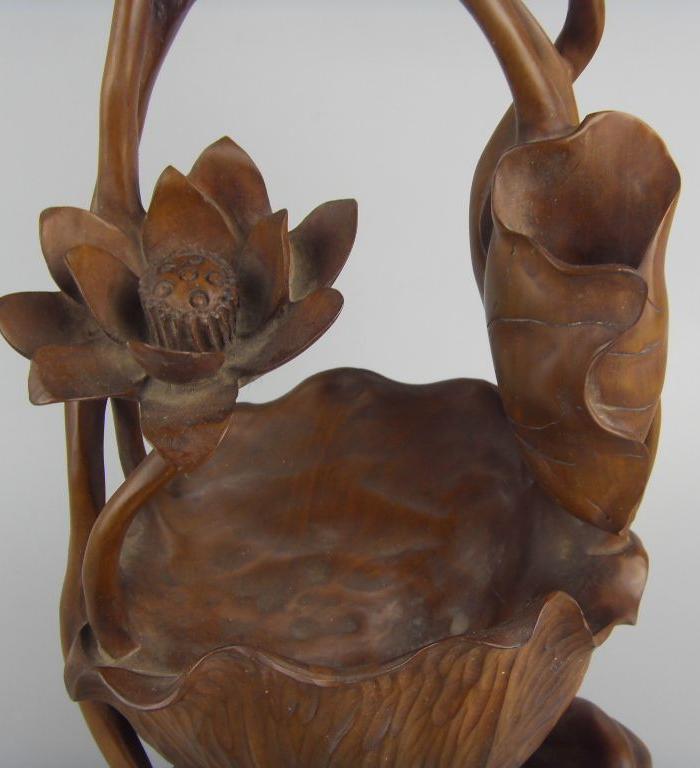 老木雕摆件明清摆件小叶黄杨雕荷花摆件花篮_