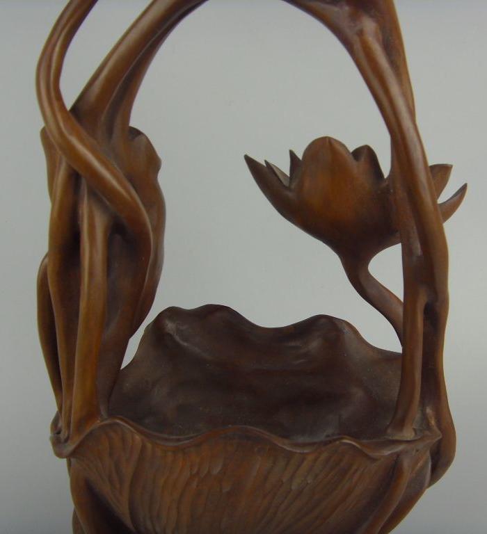 老木雕摆件明清摆件小叶黄杨雕荷花摆件花篮_