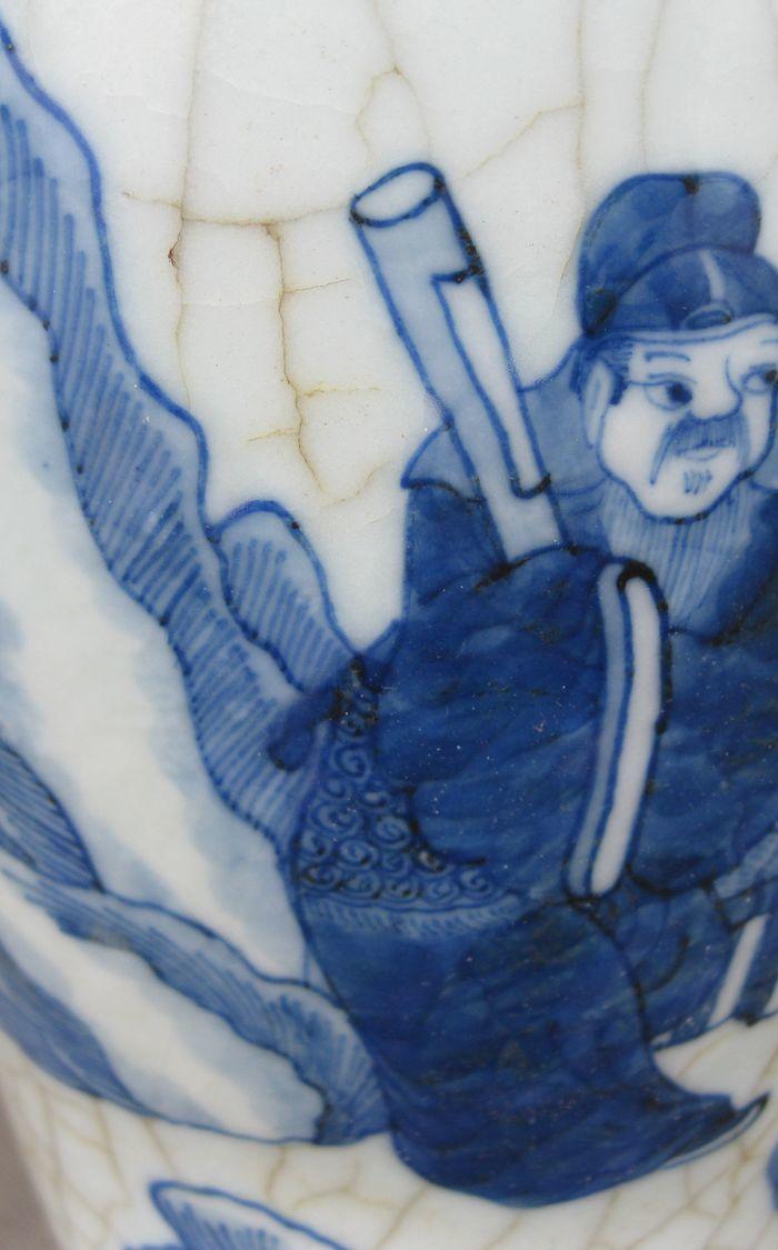 古玩古瓷器古董青花瓷人物故事开片梅瓶两件亏