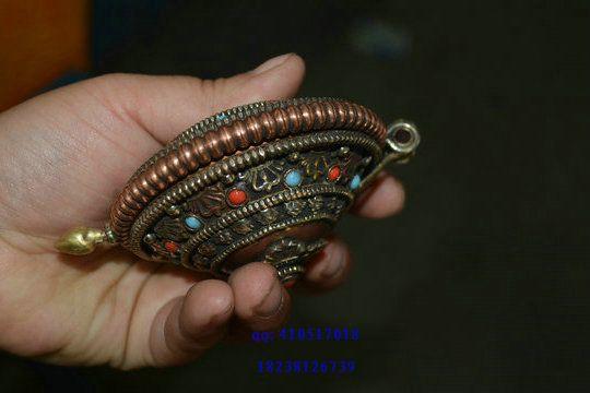 镶嵌珊瑚绿松石佛家法器嘎咕盒子一个_镶嵌珊