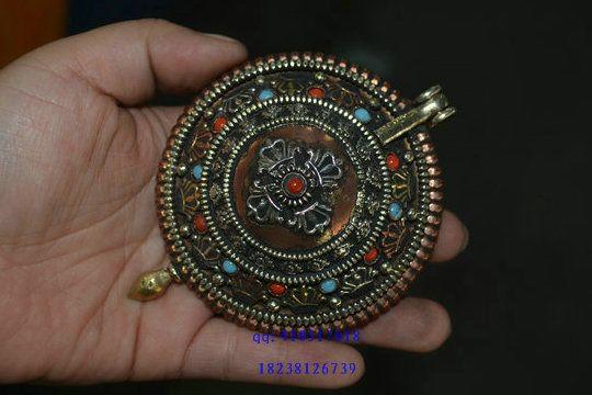 镶嵌珊瑚绿松石佛家法器嘎咕盒子一个_镶嵌珊