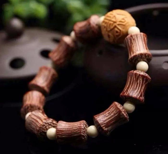 天然龙血金丝竹手串竹节款搭配崖柏雕刻 福在