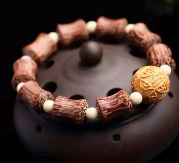 天然龙血金丝竹手串竹节款搭配崖柏雕刻 福在