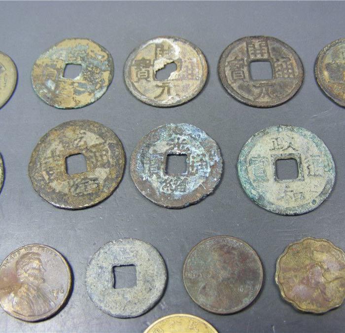 下乡收来的各个朝代.老铜钱.铜币.铜元16枚(都