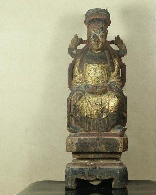 清代川东木雕文官塑像佛像漆金家庭供奉摆件_