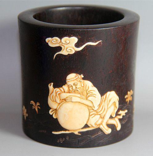 小叶檀镶牙笔筒_小叶檀镶牙笔筒价格_小叶檀