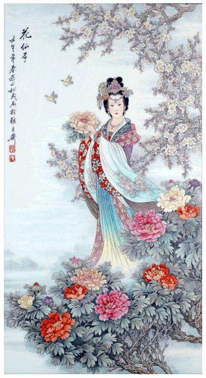 张松茂花仙子瓷板画 工笔粉彩佳作_张松茂花仙
