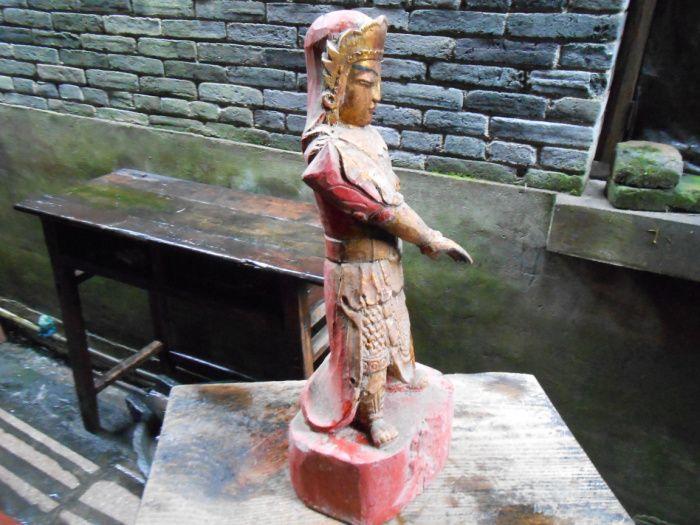 明崇祯楠木雕韦陀天尊武财神一尊_明崇祯楠木