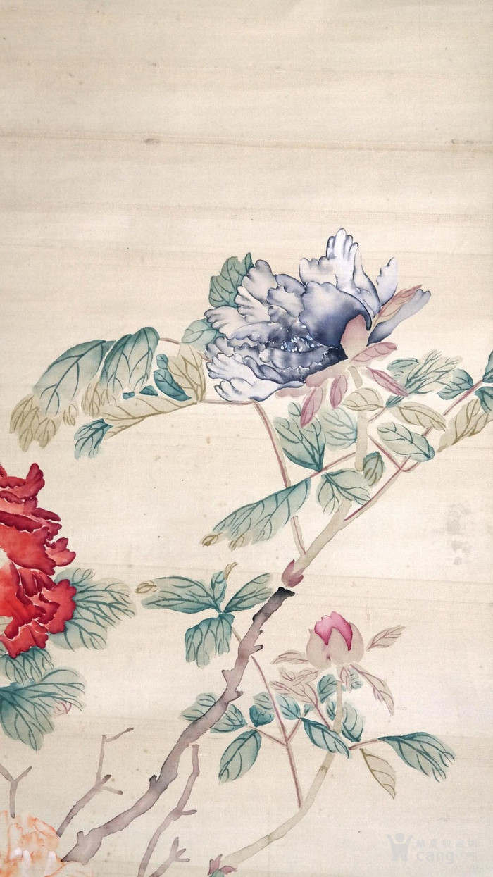 蔡铣《老绢本花卉画》旧裱老立轴◆民国名家字画花鸟画
