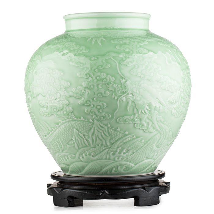 仿乾隆御制粉青釉浮雕龙纹罐 央广购物_仿乾隆