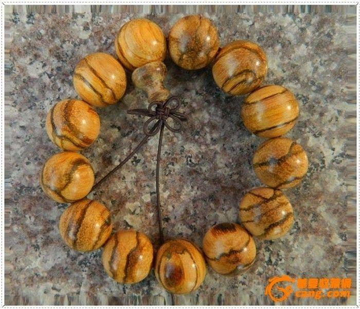 【沉香木手串佛珠】《虎皮黄纹手链》印尼花奇