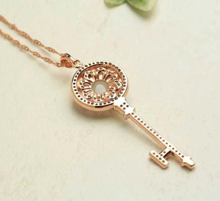 925银镀金A货冰种翡翠钥匙吊坠_925银镀金A