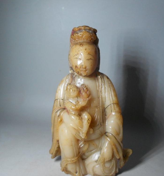 清代漂亮的寿山石芙蓉石送子观音_清代漂亮的