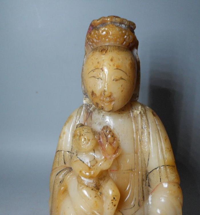 清代漂亮的寿山石芙蓉石送子观音_清代漂亮的