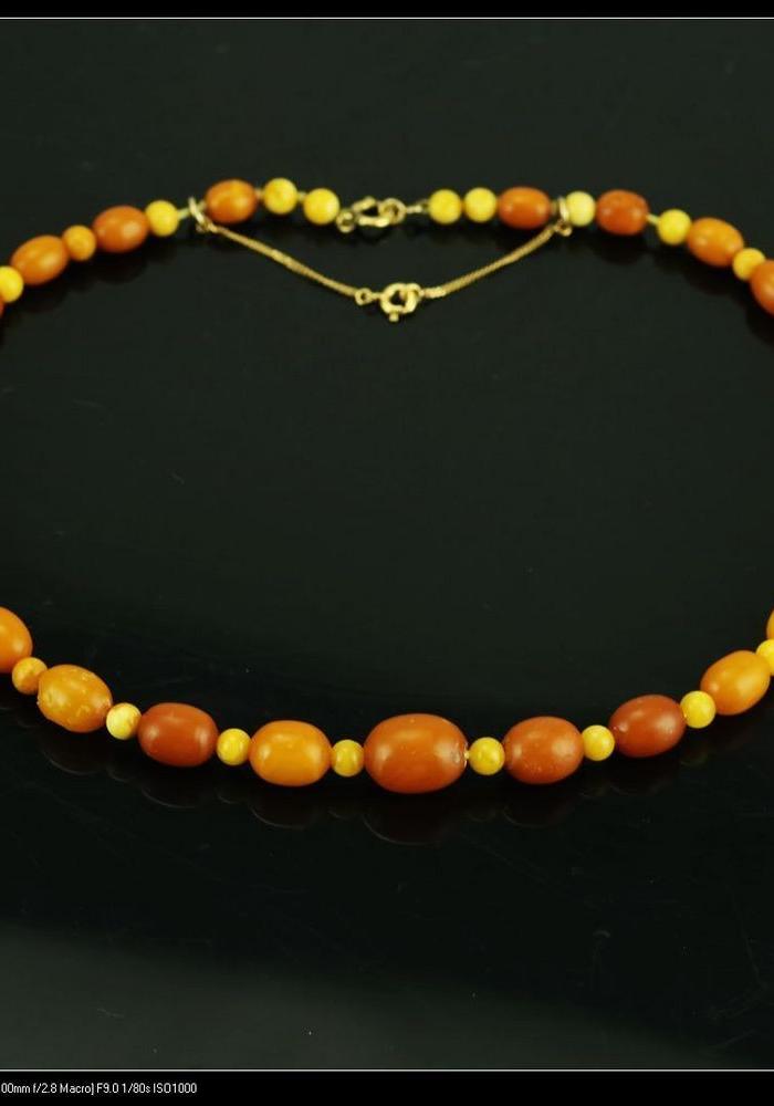 欧洲 老蜜蜡 项链 12k黄金扣 双层链扣 13.7克_