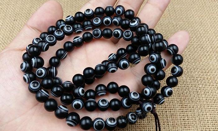 天然缠丝玛瑙手链项链黑白天眼石天珠108颗佛