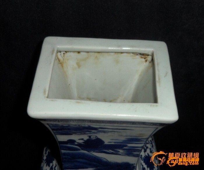 乾隆青花缠枝莲人物故事四方赏瓶_乾隆青花缠