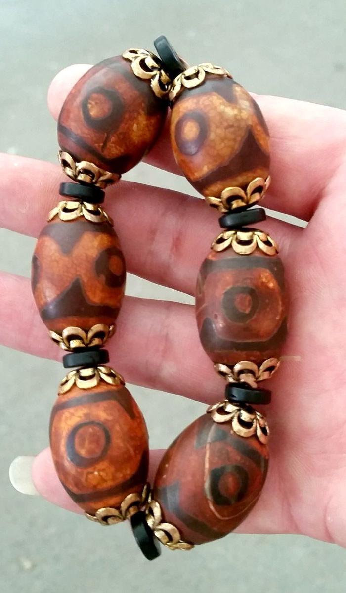 天然西藏式老天珠原石手链三眼一线药师天眼缠