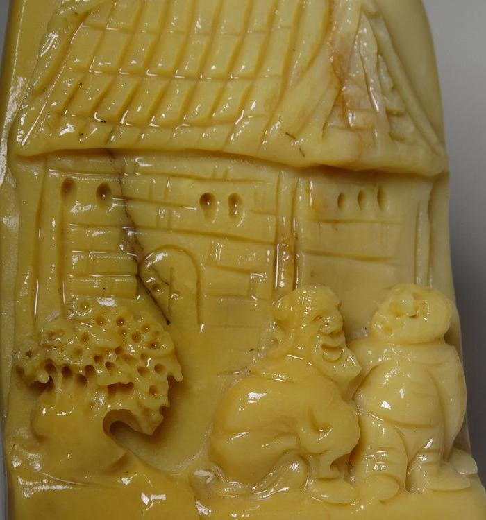 山东掖县巧色滑石精雕松下访友大素章 送锦盒