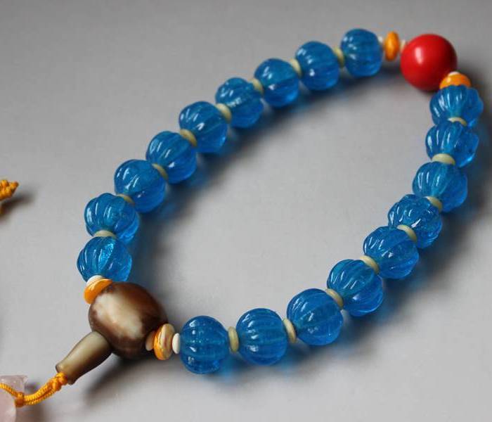 18子古法琉璃蓝色灯笼珠持珠_18子古法琉璃蓝