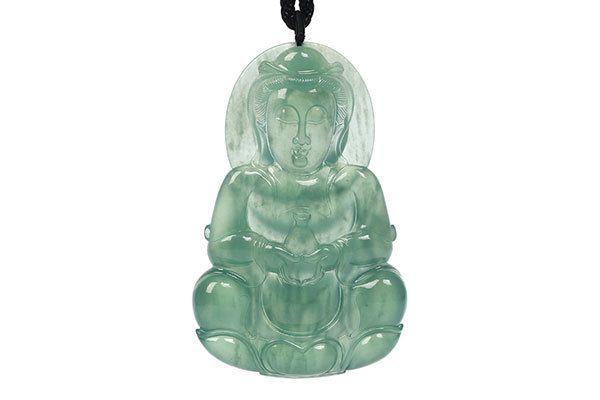 高冰种满色翡翠观音挂件 遇难成祥有求必应_高