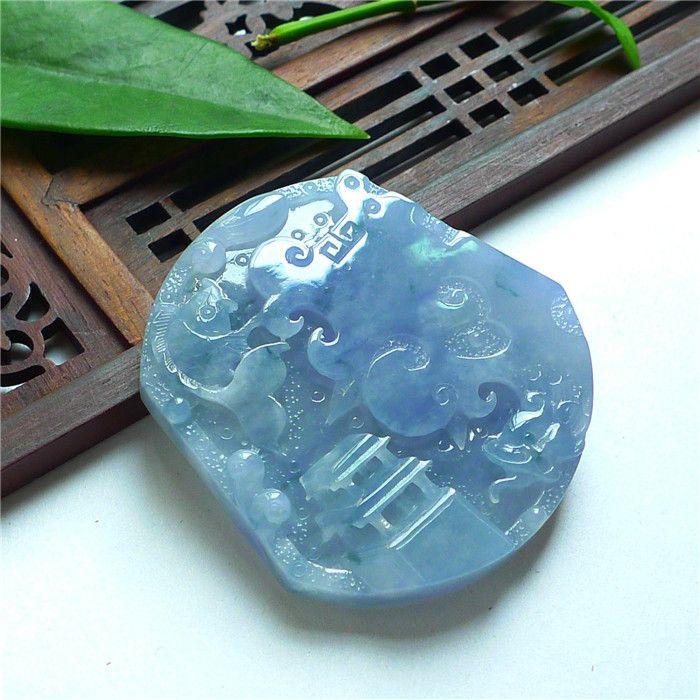 翡翠A货紫罗兰飘绿年年有余吊坠_翡翠A货紫罗