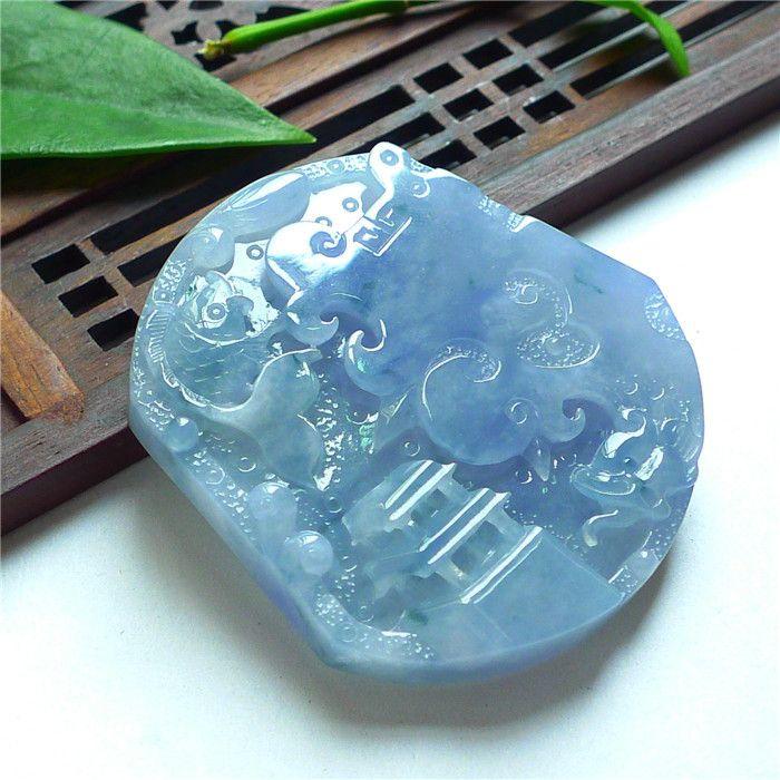 翡翠A货紫罗兰飘绿年年有余吊坠_翡翠A货紫罗