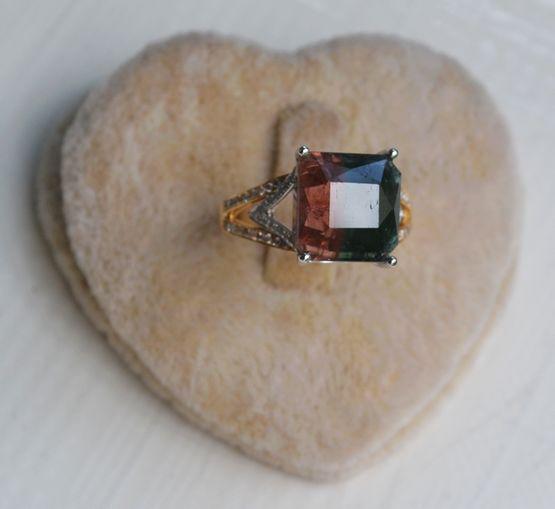 【西瓜碧玺戒指】天然西瓜碧玺镶南非钻石18