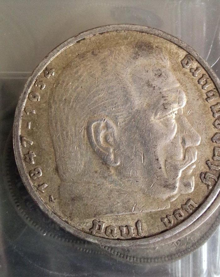 1936年二战时期德国兴登堡版5马克银币_193