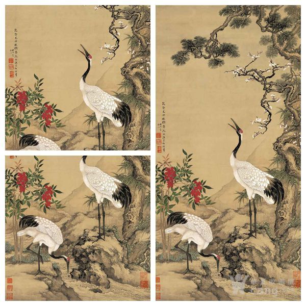 清代沈铨松梅双鹤图