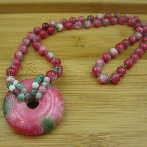 正品七彩玉石毛衣链 天然台湾桃花玉平安扣玉