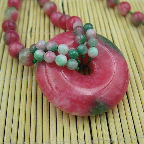 正品七彩玉石毛衣链 天然台湾桃花玉平安扣玉