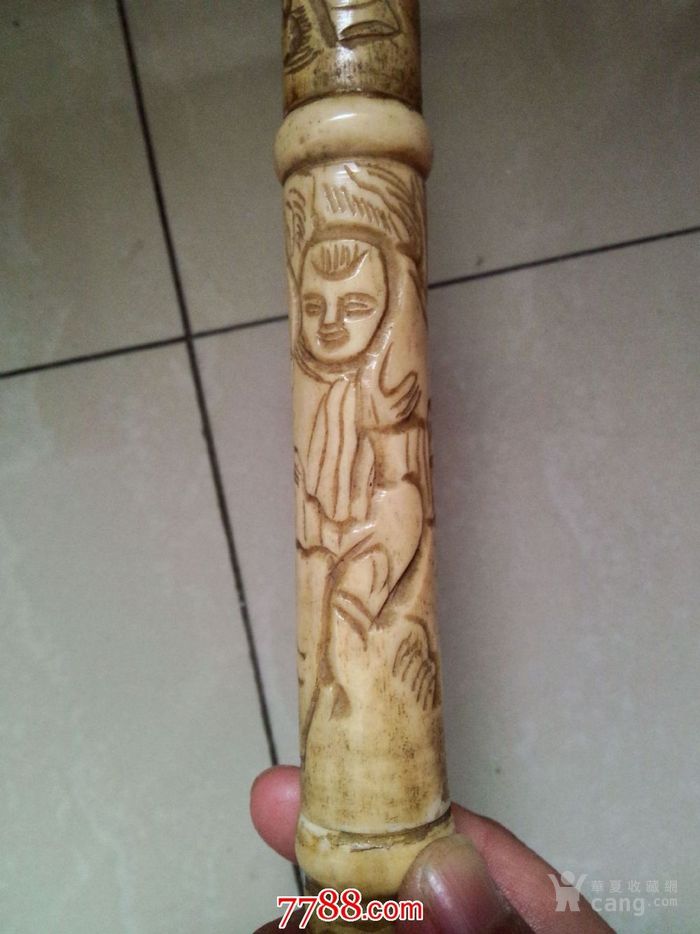 民国时期老象骨雕寿星人物纹手杖