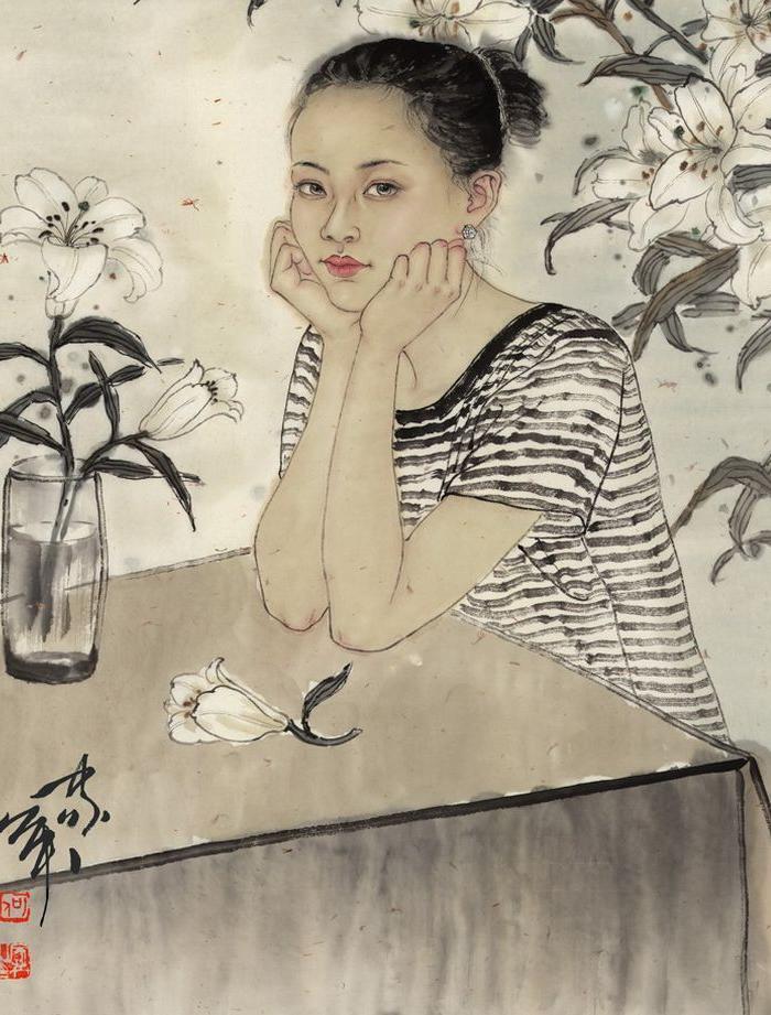 何家英人物画立轴_何家英人物画立轴价格_何