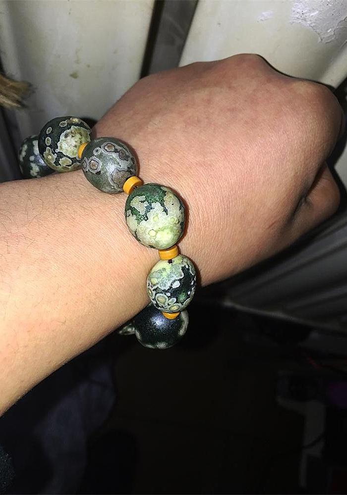 阿拉善玛瑙眼石手串眼睛石手串绿眼石极品经脉