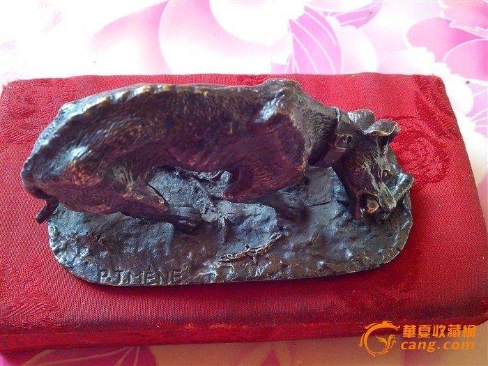 19世纪中期法国著名雕塑家p.j.mene铜雕犬镇_