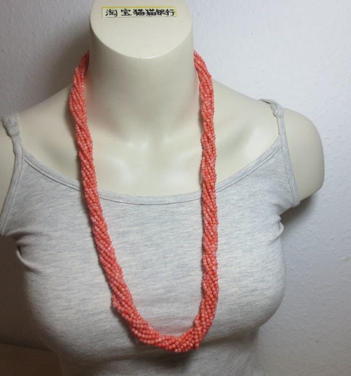 极美的 粉色珊瑚珠 多层 长项链 121.11克_极美
